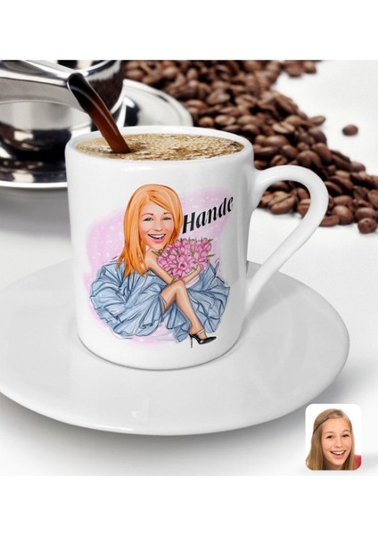 Kişiye Özel Renkli Kadın Moda Ikonu Türk Kahvesi Fincanı, 7’li Set