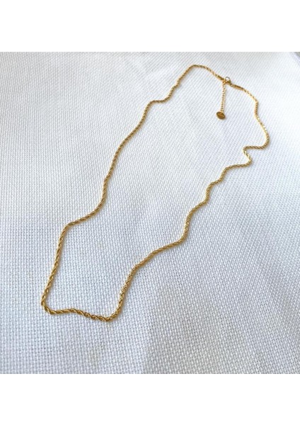 Multijewel Kadın Yüksek Kalite Çelik Altın Kaplama Ince Burgu Zincir Kolye - 60CM