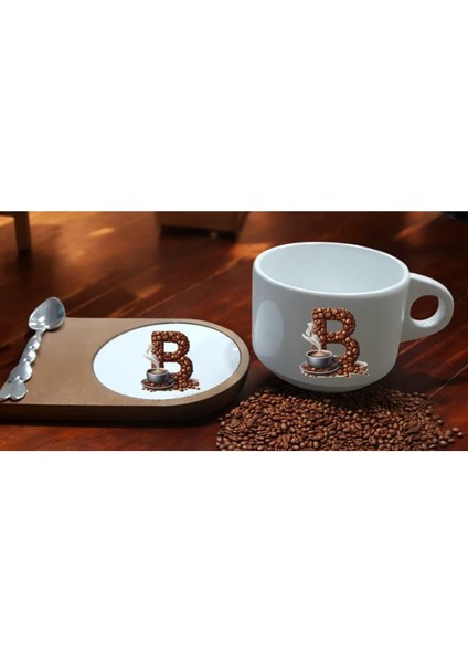 Isme Özel Ahşap Tabak ve Kaşıklı Fincan, Şık ve Doğal Tasarım, Kullanışlı Set