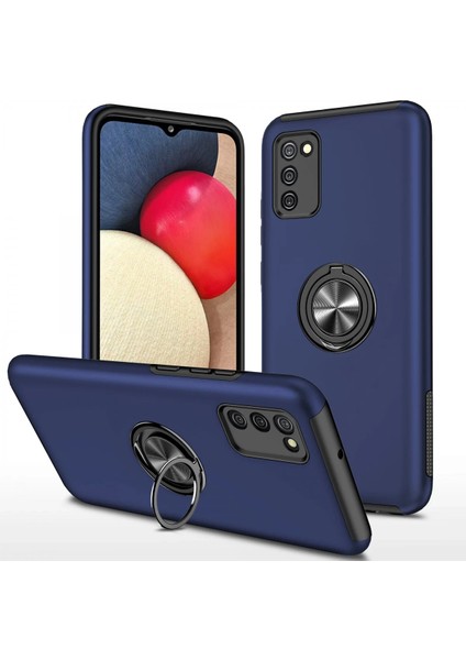 Samsung Galaxy A02S Kılıf Elit Yüzüklü Kapak - Lacivert Svlrs