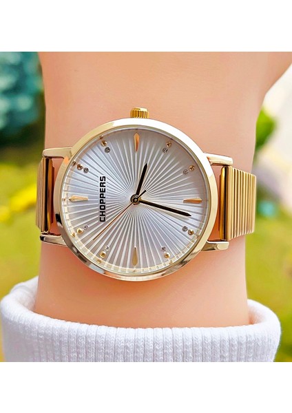 Altın Renk Taşlı Çelik Kordon Vintage Kadın Kol Saati fiyatları