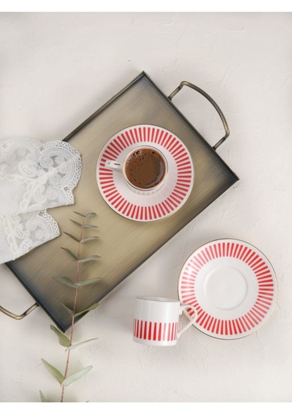 Kırmızı Kahve Fincan Takımı, 2 Kişi, 4 Parça, 80CC, Renkli Şık Tasarım