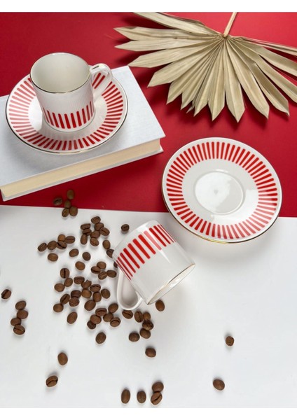 Kırmızı Kahve Fincan Takımı, 2 Kişi, 4 Parça, 80CC, Renkli Şık Tasarım modelleri