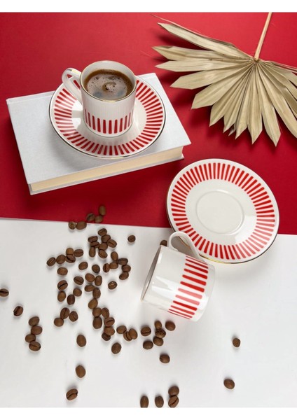 Kırmızı Kahve Fincan Takımı, 2 Kişi, 4 Parça, 80CC, Renkli Şık Tasarım fırsatları