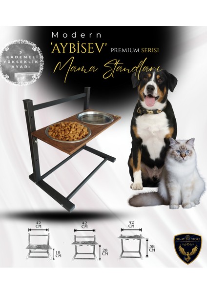 Aybisev Serisi Kedi ve Orta-Büyük Irk Köpekler Için 3 Kademeli Yükseklik Ayarlı Paslanmaz Mama Su Standı