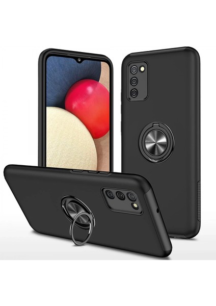 Samsung Galaxy A02S Kılıf Elit Yüzüklü Kapak - Siyah Svlrs