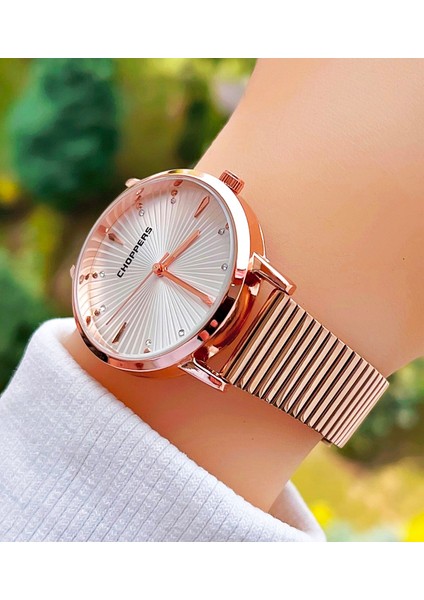 Rose Gold Renk Taşlı Çelik Kordon Vintage Kadın Kol Saati modelleri