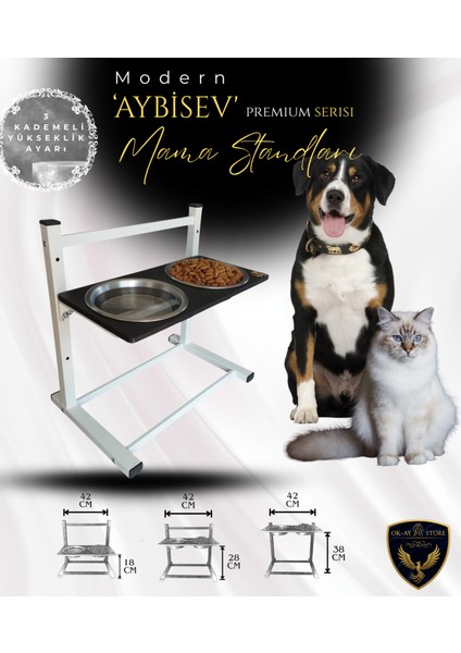 Aybisev Serisi Kedi ve Orta-Büyük Irk Köpekler Için 3 Kademeli Yükseklik Ayarlı Paslanmaz Mama Su Standı