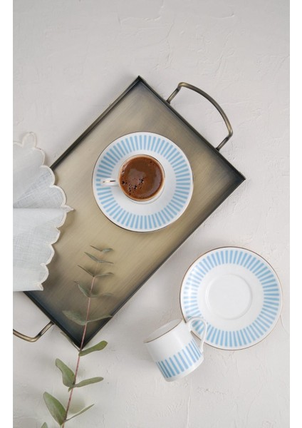 Açık Mavi Kahve Fincan Takımı, 80CC, 2 Kişilik, 4 Parça, Renkli