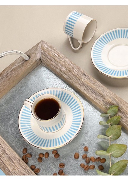 Açık Mavi Kahve Fincan Takımı, 80CC, 2 Kişilik, 4 Parça, Renkli