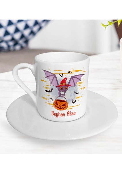 8 Kişilik Renkli Özel Tasarım Kahve Fincan Seti, Halloween Temalı Güzel Hediye