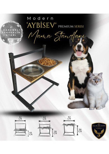 Aybisev Serisi Kedi ve Orta-Büyük Irk Köpekler Için 3 Kademeli Yükseklik Ayarlı Paslanmaz Mama Su Standı