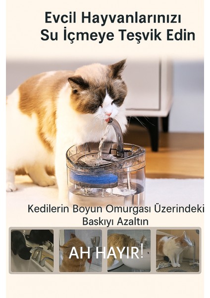 Akıllı Kedi Su Çeşmesi Su Pınarı – Sessiz Motor, Filtreli ve Boyun Dostu Tasarım