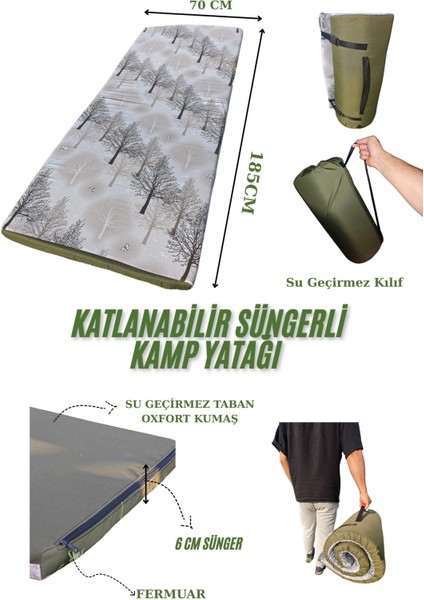 Katlanabilir Kamp Yatağı Su Geçirmez Taban Fermuarlı Minder Taşınabilir Kılıf Çadır Mat 185X70X6 cm