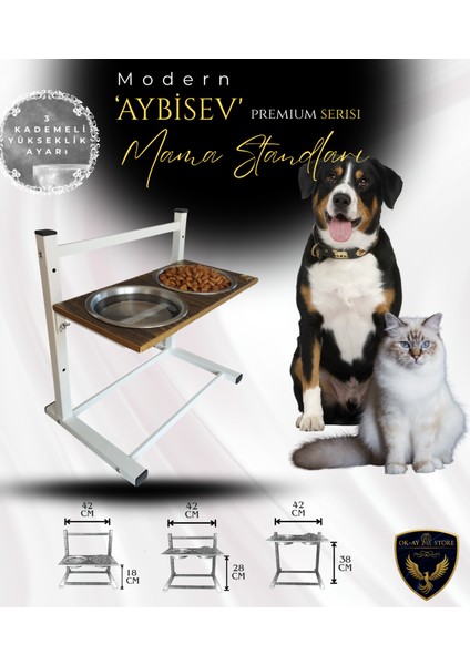 Aybisev Serisi Kedi ve Orta-Büyük Irk Köpekler Için 3 Kademeli Yükseklik Ayarlı Paslanmaz Mama Su Standı