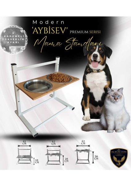 Aybisev Serisi Kedi ve Orta-Büyük Irk Köpekler Için 3 Kademeli Yükseklik Ayarlı Paslanmaz Mama Su Standı