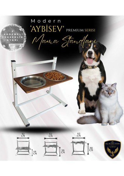 Aybisev Serisi Kedi ve Orta-Büyük Irk Köpekler Için 3 Kademeli Yükseklik Ayarlı Paslanmaz Mama Su Standı