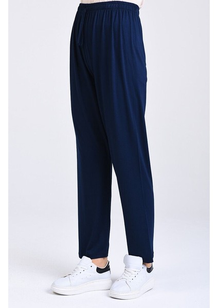 Pamuklu Viskon Ince Yazlık Cepli Jumbo Penye Pijama Pantolon Lacivert - 5xl