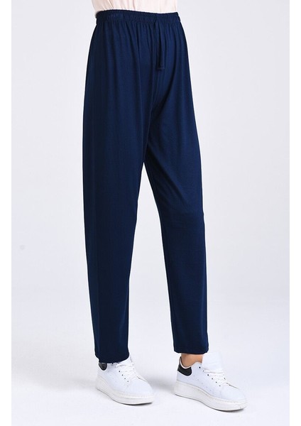 Pamuklu Viskon Ince Yazlık Cepli Jumbo Penye Pijama Pantolon Lacivert - 5xl fiyatları