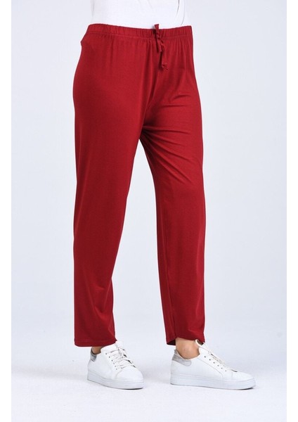 Pamuklu Viskon Ince Yazlık Cepli Jumbo Penye Pijama Pantolon Bordo - 4xl fiyatları