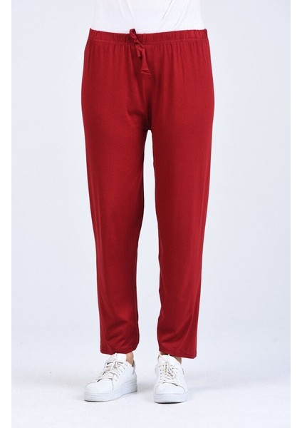 Pamuklu Viskon Ince Yazlık Cepli Jumbo Penye Pijama Pantolon Bordo - 4xl modelleri