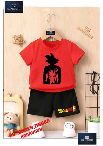 Çocuk UNISEX “GOKU GOLGE SIYAH TAM“ Özel Baskılı Bisiklet Yaka Tişört - Şort Takım