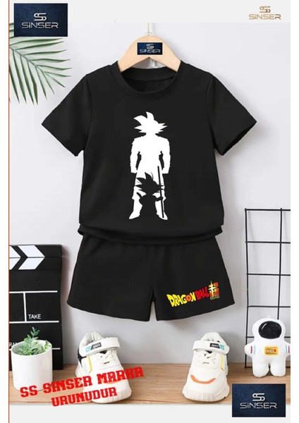 Çocuk UNISEX “GOKU AYAKT BEYAZ GOLGE“ Özel Baskılı Bisiklet Yaka Tişört - Şort Takım