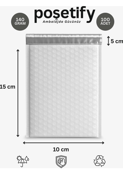 Balonlu Beyaz Kargo Poşeti 10X15+5 cm 100 Adet E-Ticaret Poşeti | 140 gr Bantlı Patpatlı Kargo Poşeti