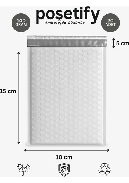 Balonlu Beyaz Kargo Poşeti 10X15+5 cm 20 Adet E-Ticaret Poşeti | 140 gr Bantlı Patpatlı Kargo Poşeti