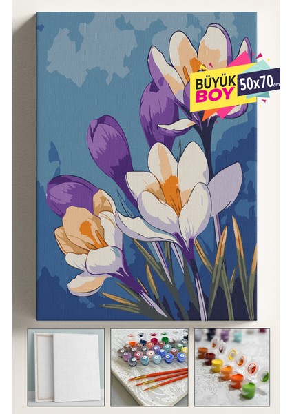 Sayılarla Boyama Seti Numaralı Tuval Fırça Boya Dahil Kasnaklı Set 50X70 cm - Mor Çiğdem