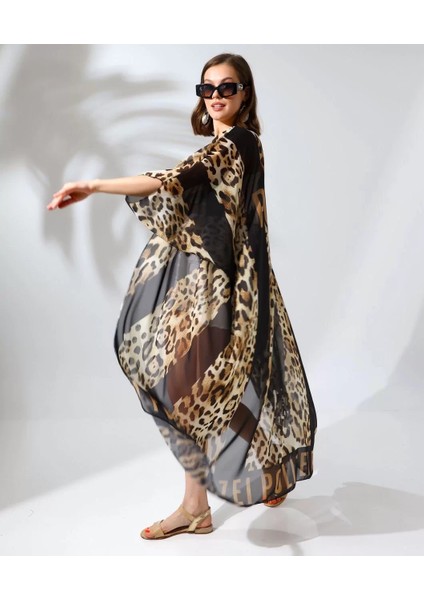 Kadın Rahat Kesim Şifon Kimono - Leopar fırsatları