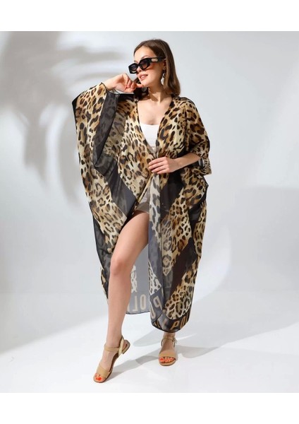 Kadın Rahat Kesim Şifon Kimono - Leopar indirimleri