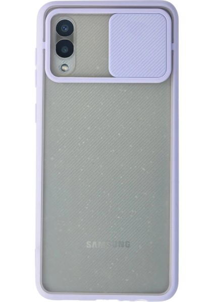 Samsung Galaxy A02 Kılıf Palm Buzlu Kamera Sürgülü Silikon - Lila Svlrs