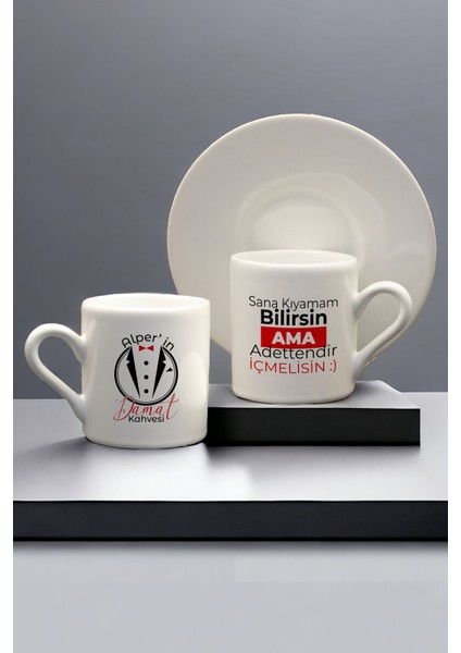 Ismine Özel Beyaz Porselen Fincan Takımı, Nişan Gününe Özel Set