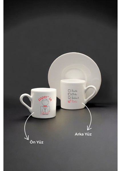 Ismine Özel Beyaz Porselen Fincan Takımı, Nişan Gününe Özel Set