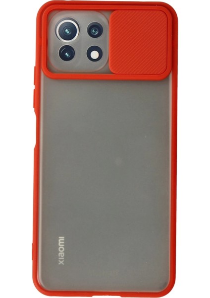 Xiaomi Mi 11 Lite Kılıf Palm Buzlu Kamera Sürgülü Silikon - Kırmızı Svlrs