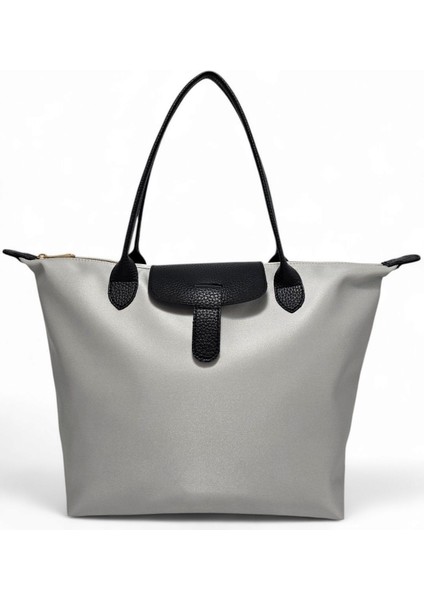 Açık Gri Saten Yumuşak Dokulu Hafif Tote Kadın Omuz Çanta
