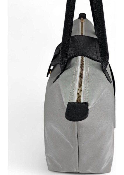 Açık Gri Saten Yumuşak Dokulu Hafif Tote Kadın Omuz Çanta