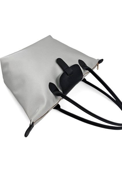 Açık Gri Saten Yumuşak Dokulu Hafif Tote Kadın Omuz Çanta