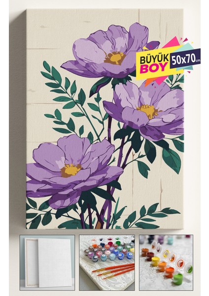 Sayılarla Boyama Seti Numaralı Tuval Fırça Boya Dahil Kasnaklı Set 50X70 cm - Mor Şakayık