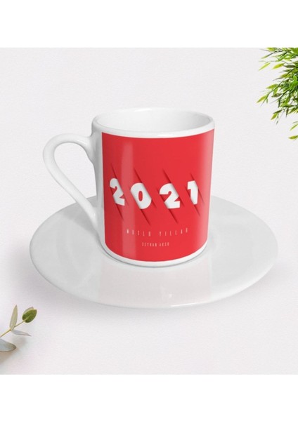 Kişiye Özel 2022 Mutlu Yıllar Renkli Türk Kahvesi Fincanı
