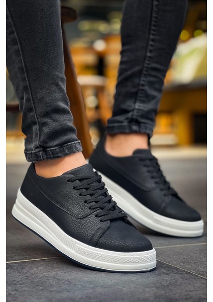 J2401 Ortopedik Taban Günlük Cilt Erkek Sneaker Spor Ayakkabı Cbt Siyah