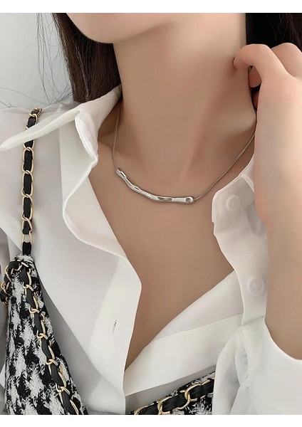 Silver Renk Yılan Zincir Paslanmaz Çelik Kadın Kolye modelleri