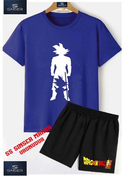 Çocuk UNISEX “GOKU AYAKT BEYAZ GOLGE“ Özel Baskılı Bisiklet Yaka Tişört - Şort Takım