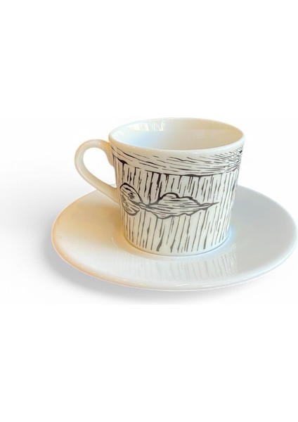 Beyaz Kırlangıç Temalı Porselen Kahve Fincanı, Şık ve Zarif Tasarım fırsatları