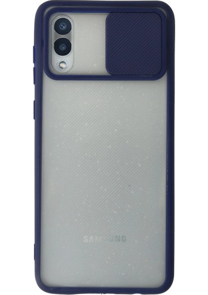 Samsung Galaxy A02 Kılıf Palm Buzlu Kamera Sürgülü Silikon - Lacivert Svlrs
