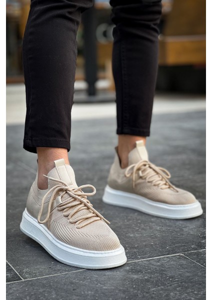 J2408 Fusion Ortopedik Taban Günlük Triko Erkek Sneaker Spor Ayakkabı Tbt Krem