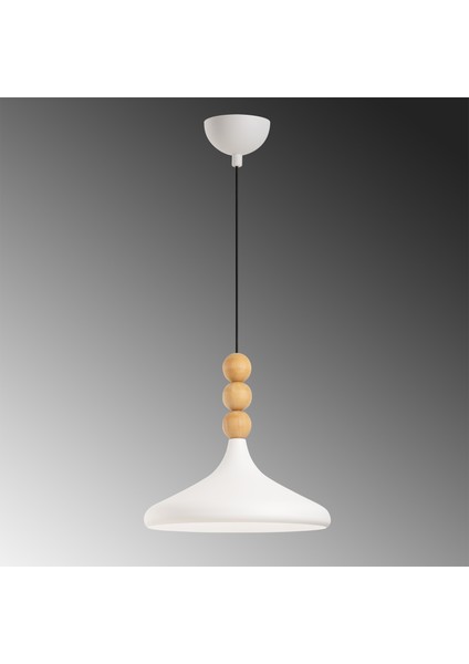 Stella Tekli Ahşap Boncuk Detaylı Sarkıt Aydınlatma, Metal Sıvama, Ev, Ofis, Cafe, Restoran Avizeleri, E27 Duy