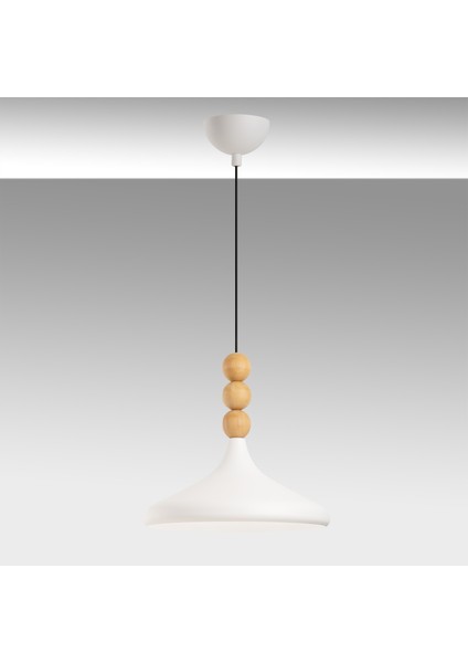 Stella Tekli Ahşap Boncuk Detaylı Sarkıt Aydınlatma, Metal Sıvama, Ev, Ofis, Cafe, Restoran Avizeleri, E27 Duy