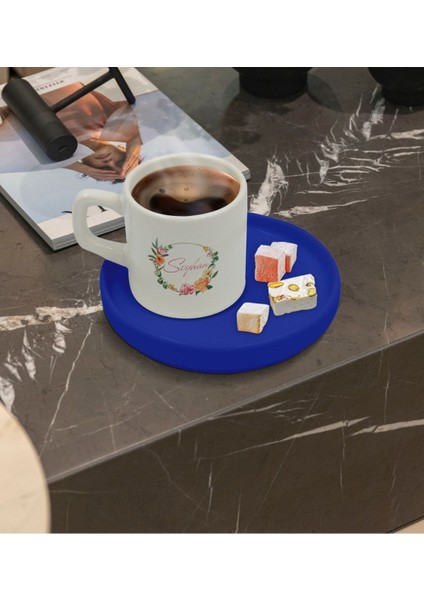 Kişiye Özel Mavi Çiçek Desenli Sunum Fincanı Takımı 10 Kişilik fiyatları